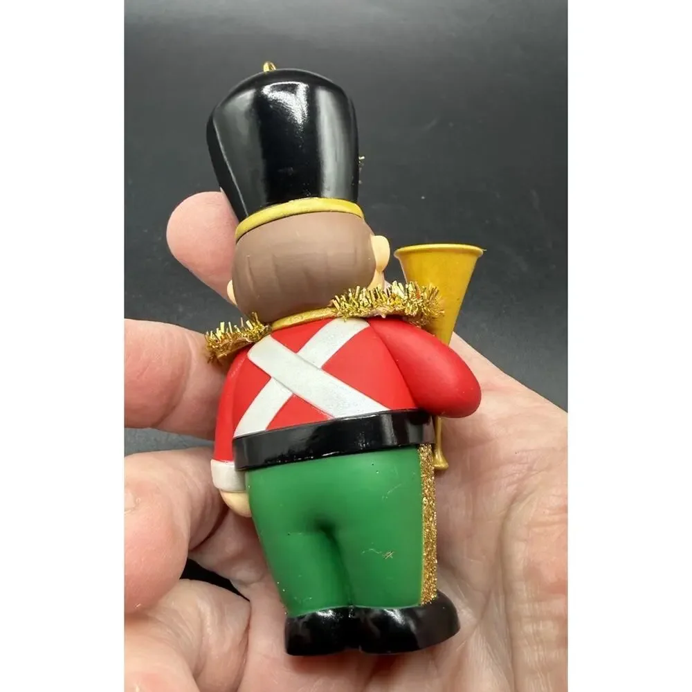 Adorable Hallmark Gold Tinsel Toy Soldier Christmas Ornament No Box -LO17